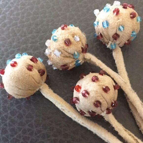 Hand Crafted Bag leather deer hide pink cotton lined bag fringe glass beads - Picture 3 of 8